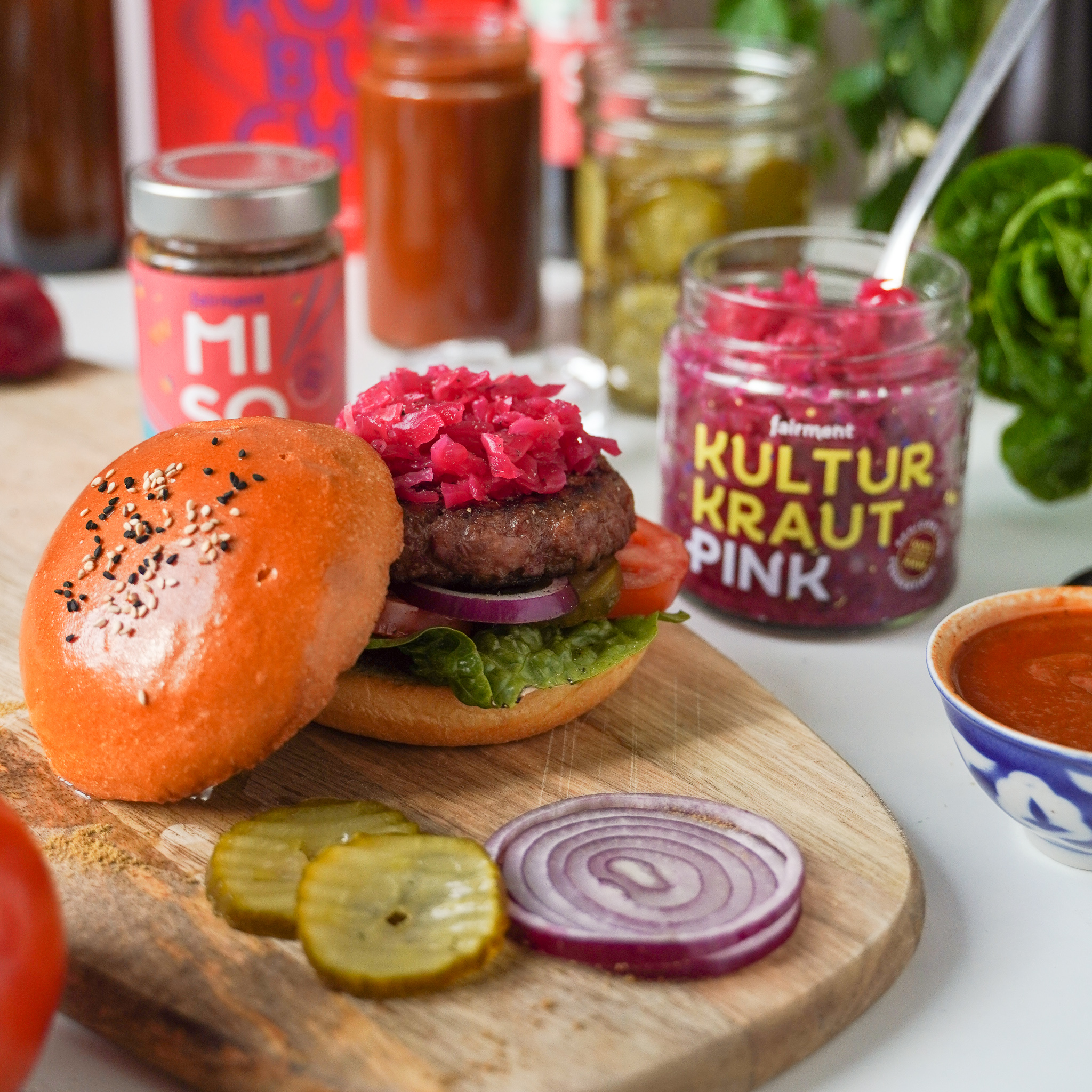Kraut Burger mit KombuchaBarbecueSoße Fairment
